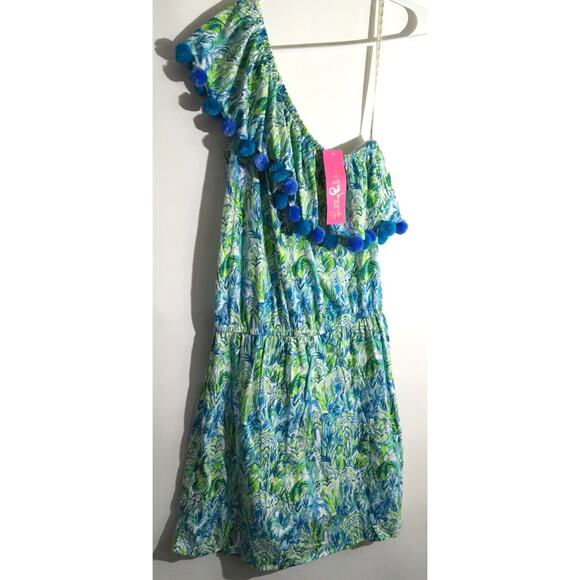 Lilly Pulitzer Idara Women's Size Small Resort One Shoulder Pom Pom Romper - Picture 2 of 4